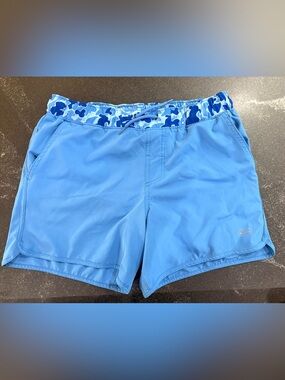 Drake Light Blue Athletic Shorts with Blue Camo Waistband